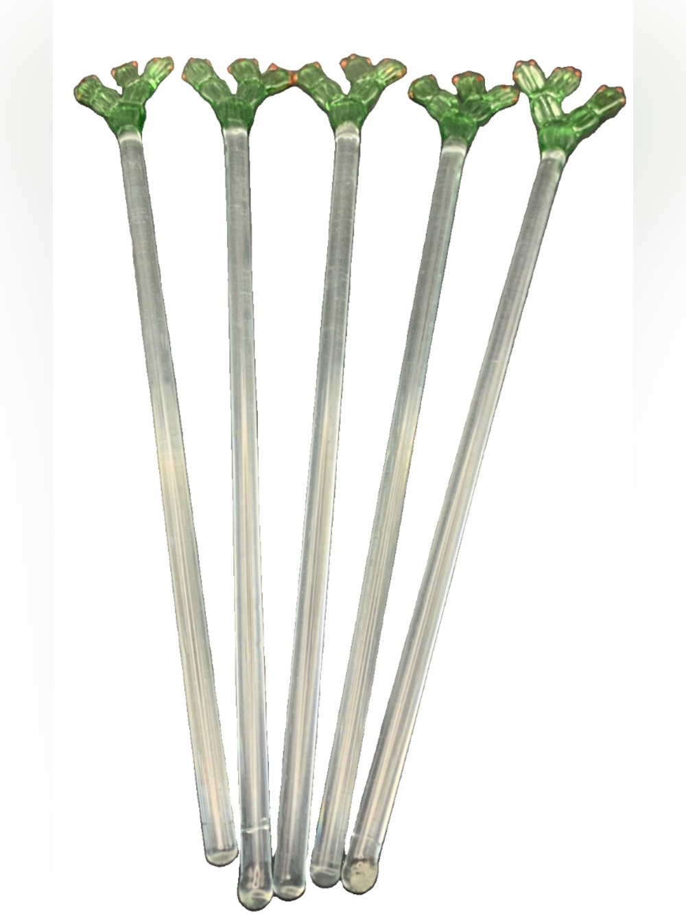 Vintage Hand Blown Art Glass Retro Cactus Swizzle Sticks Mixers Lot of 5